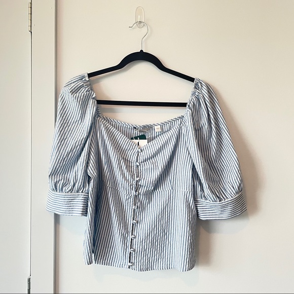 ONLY Blue & White Stripes Puff Sleeves Blouse - Picture 3 of 6